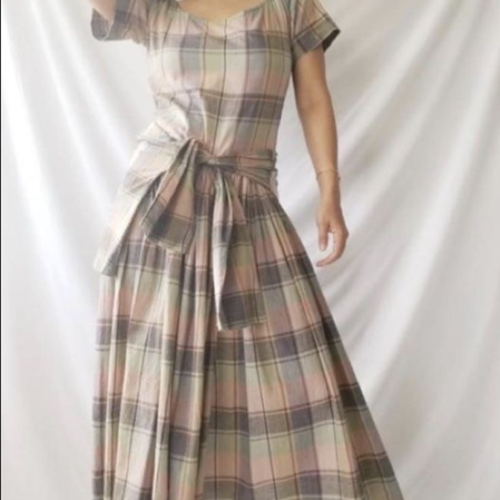 Vintage 80s Norma Kamali Rare 2 Piece Indian Cotton Madras Plaid Dress &… - Picture 5 of 16